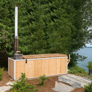 Dundalk Starlight Wood Burning Hot Tub Kit, featuring a durable wooden design for outdoor relaxation