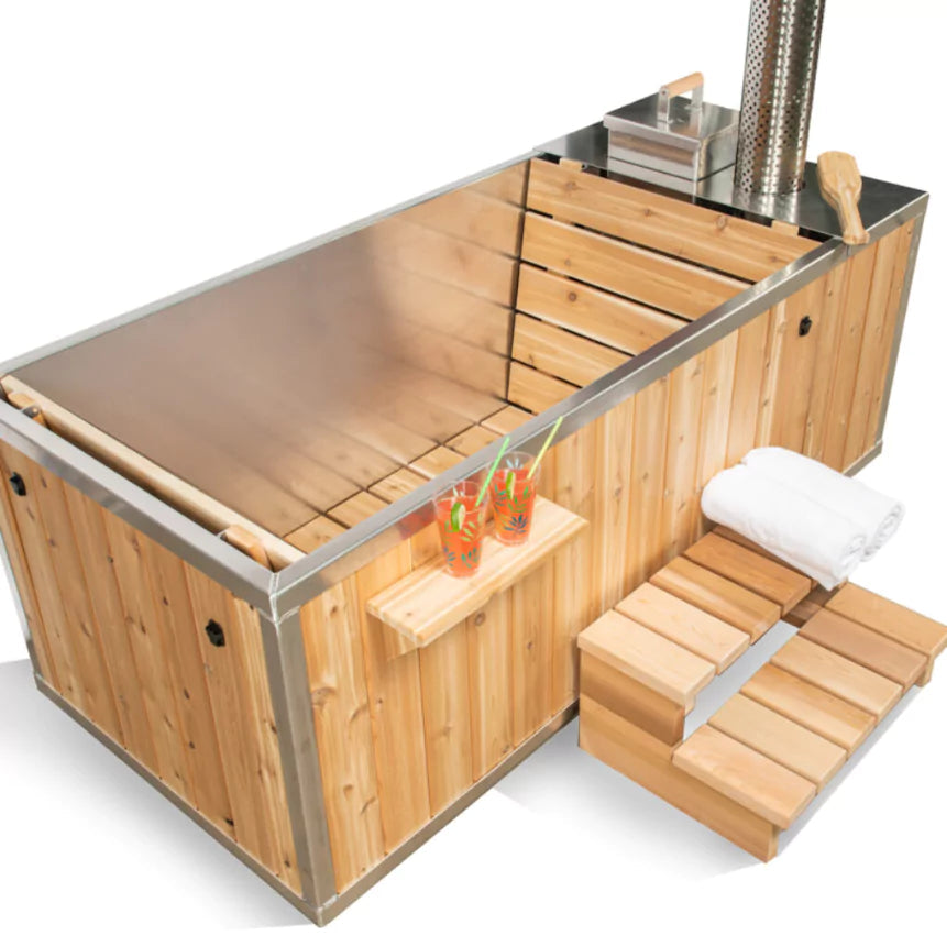 Dundalk Starlight Wood Burning Hot Tub Kit, featuring a durable wooden design for outdoor relaxation